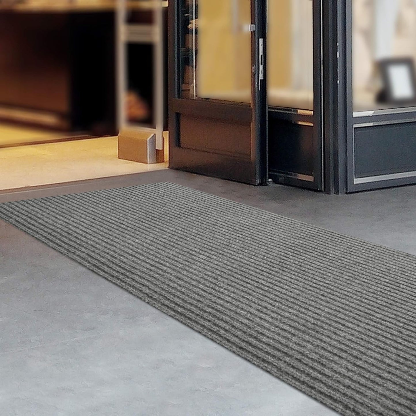 iCustomRug Spartan Weather Warrior Duty Indoor/Outdoor Utility Ribbed in 3ft,4ft,6ft Widths 70 Custom Sizes with Natural Non-Slip Rubber Backing 4'X9' in Grey