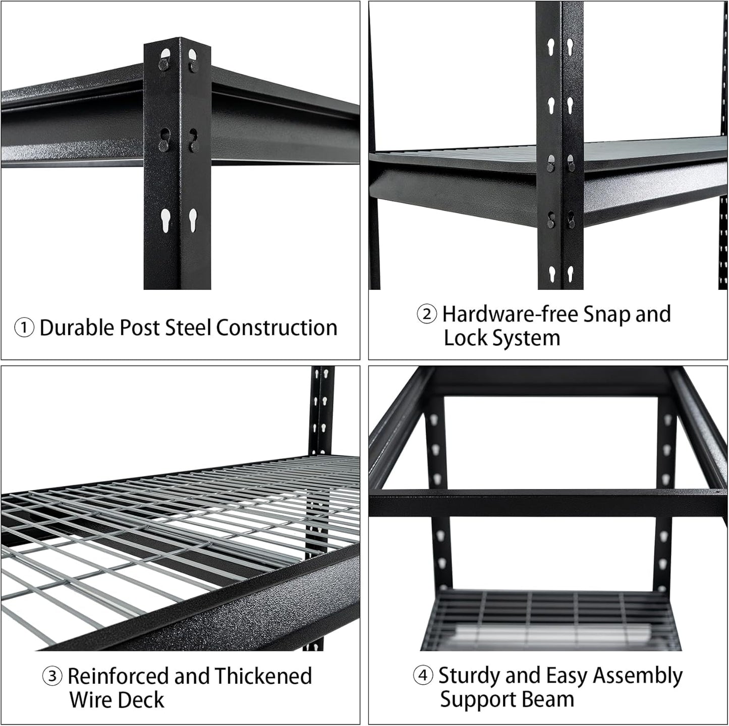 The Atlas 72" W Metal Garage Shelving Unit Load 12000 Lbs, 4 Tier Heavy Duty Storage Rack, Adjustable Industrial Shelves for Warehouse Shop Basement, 72" W x 24" D x 72" H, Black