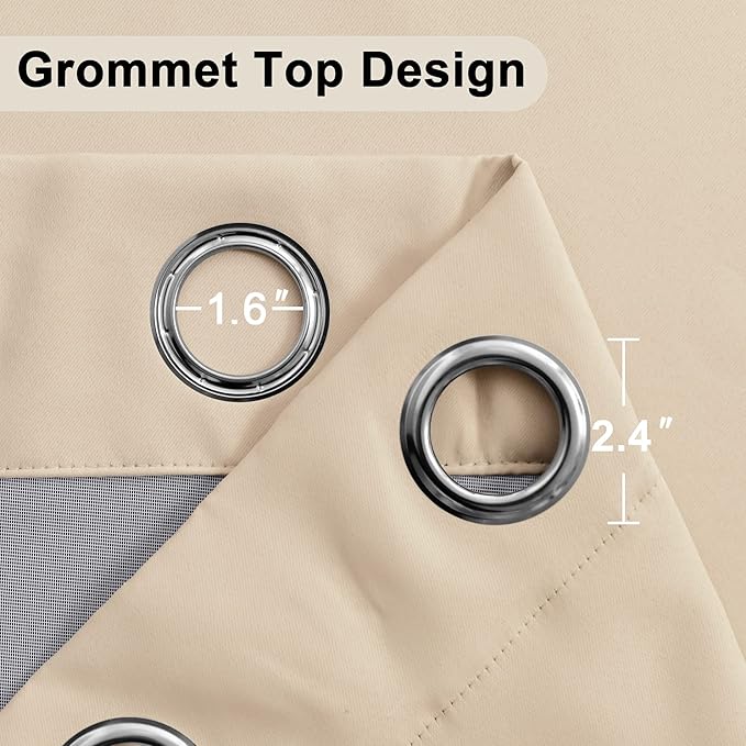 XWZO Total Blackout Curtains 84 Inches Long - Thermal Insulated Black Liner, Noise Reducing & Heat Blocking Drapes for Hall and Studio Windows with Tiebacks, Biscotti Beige, W38 x L84, Set of 2