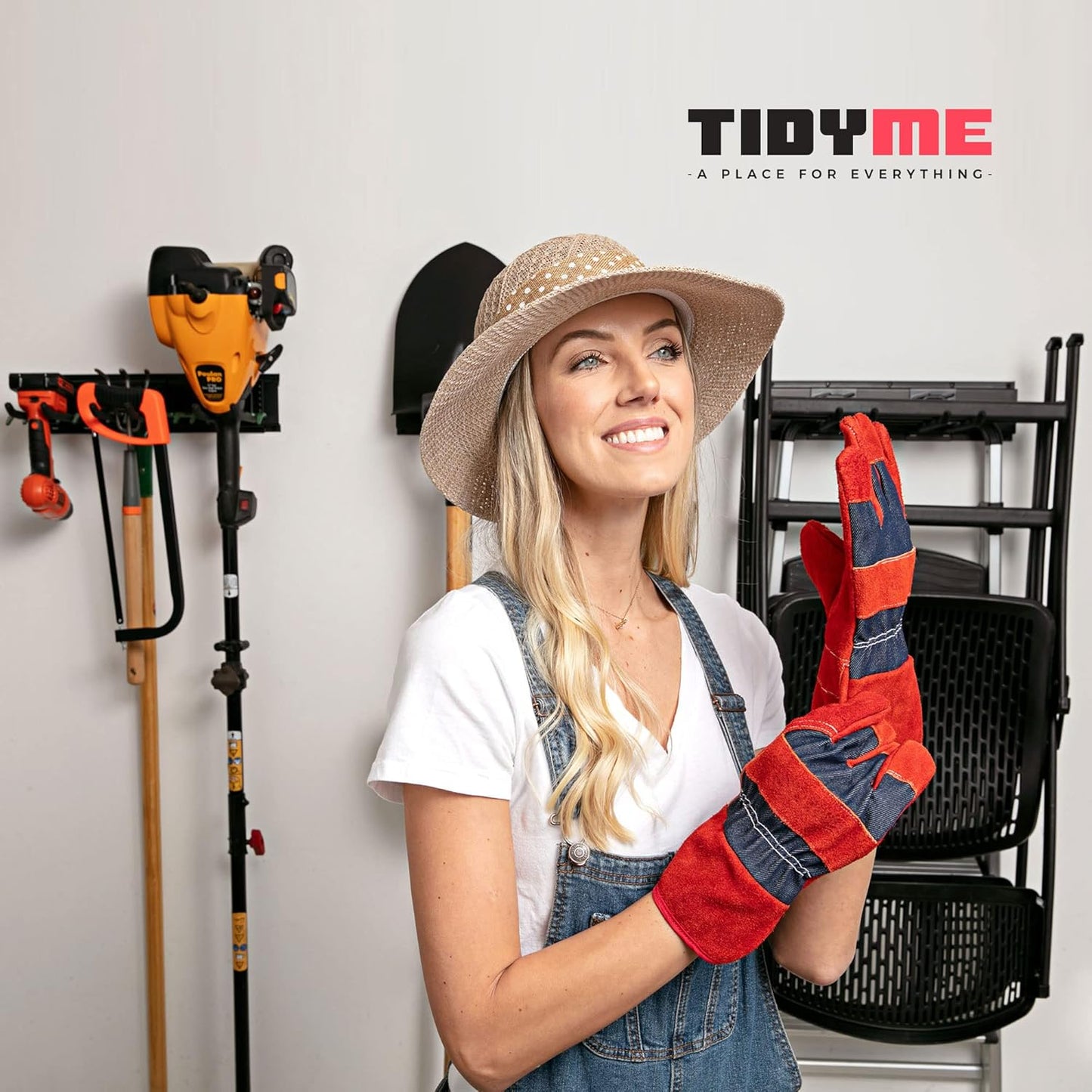 Garage Wall Organizer | 80" Heavy-Duty Tool Storage Rack | Adjustable Double-Layer Hooks | 500 lbs Capacity | Carbon Steel Wall Mount Holder for Shovels, Rakes, Ladders & Power Tools