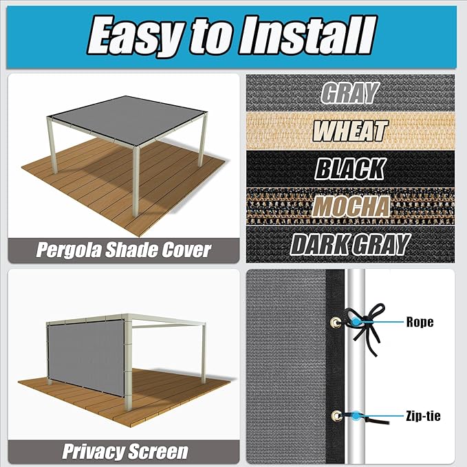 Amagenix 90% Shade Fabric 19'X 24' Gray Sun Shade Cloth with Grommets for Pergola Replacement Shade Cover Canopy, Heavy Duty, Cable Zip Ties Included (We Customized)