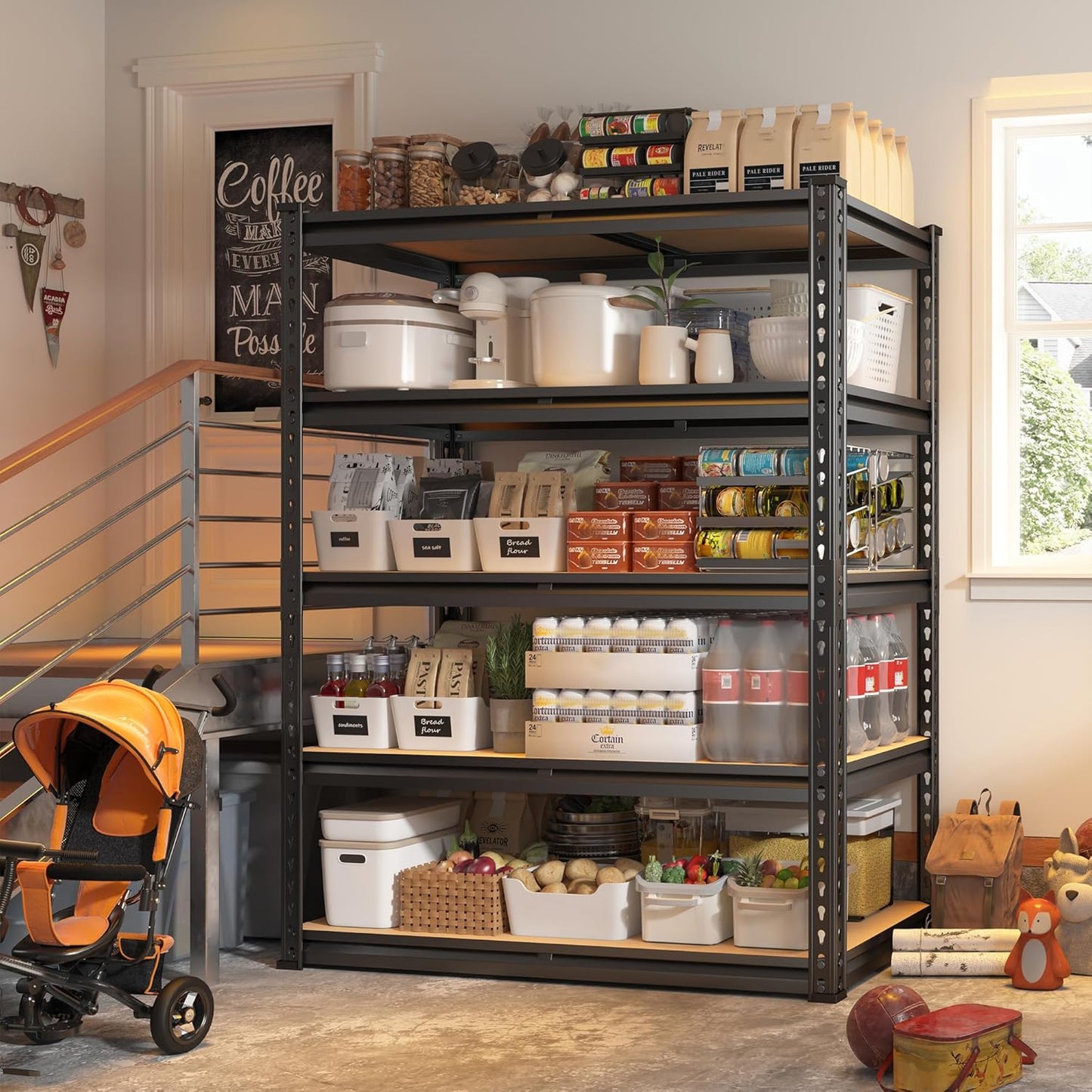 REIBII 2000LBS Garage Shelving Heavy Duty 72''H Storage Shelves 5 Tier Heavy Duty Shelving, Adjustable Metal Shelves for Basement Pantry 35.5" W x72 H x 15.8" D, 2 Pack