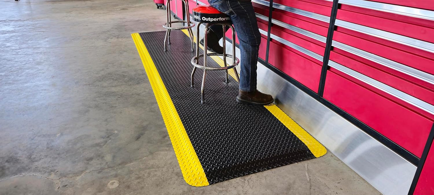 Rhino Mats, American Classic Diamond Anti-Fatigue Mats, Industrial Ergonomic Comfort Standing Mat for Work, Home, Garage, Office, Kitchen or Anywhere (Black/Yellow 1" Thick, 2 FT. x 18 FT.)