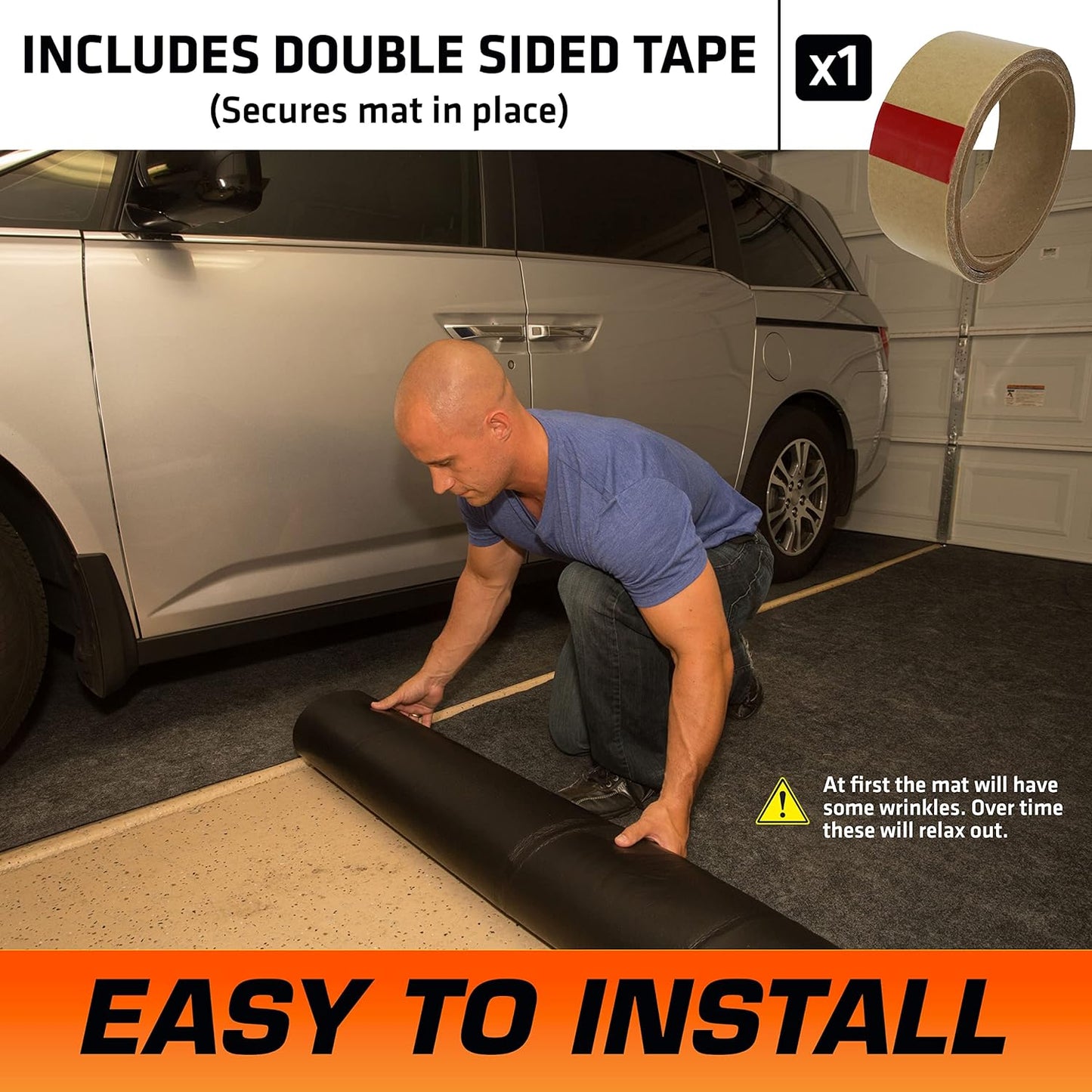 Armor All Original Garage Floor Mat, (17' x 7'4"), (Includes Double Sided Tape), Protects Surfaces, Transforms Garage - Absorbent/Waterproof/Durable (USA Made) (Charcoal)