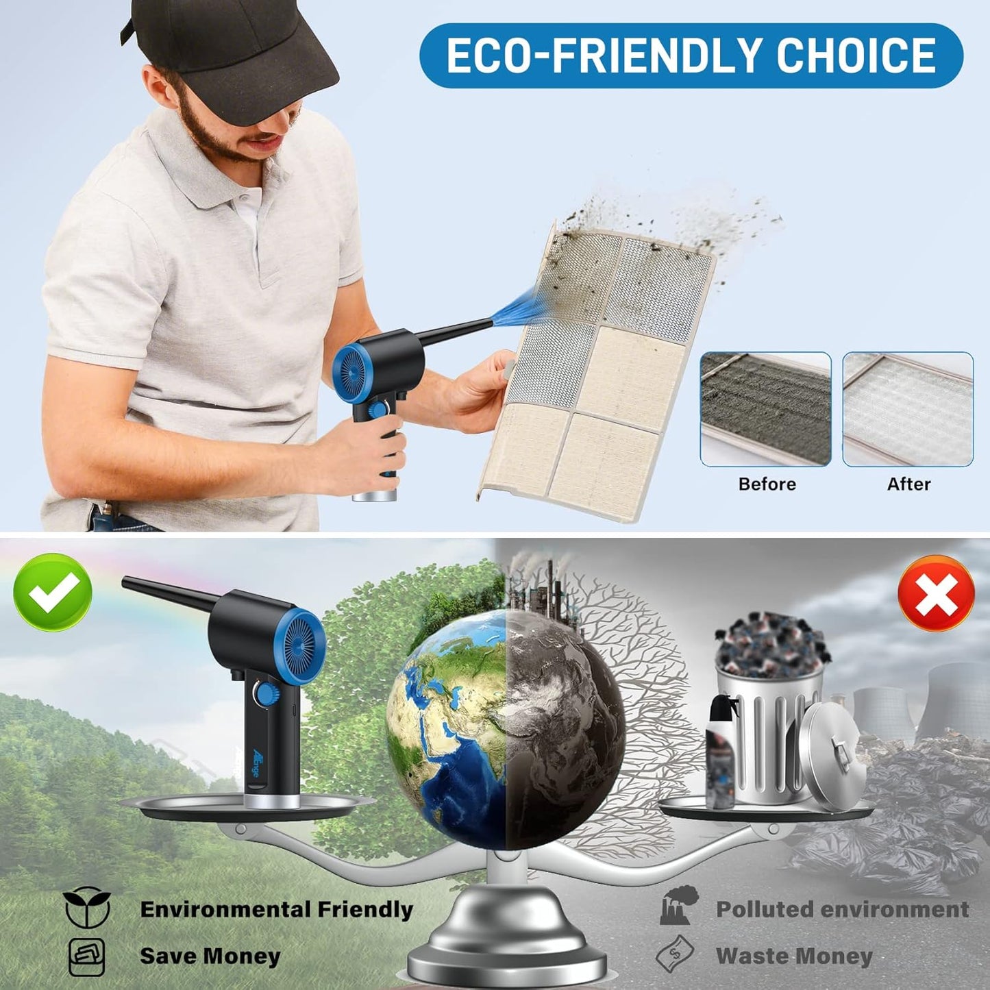 ATEngeus Compressed Air Duster, Electric Air Duster, Cordless Air Duster for Computer, Stepless Speed, Keyboard Cleaner, Replace Canned Air, Brushless Motor, 6000mAh