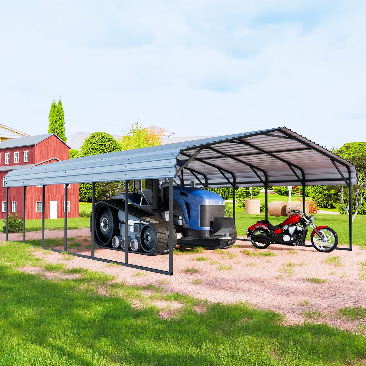 EBE 20'x30' Metal Carport, Heavy Duty Carports Canopy with Galvanized Steel Roof, Outdoor Carport Metal Garage Shelter Shade 2 Cars, Truck, Boat, SUV
