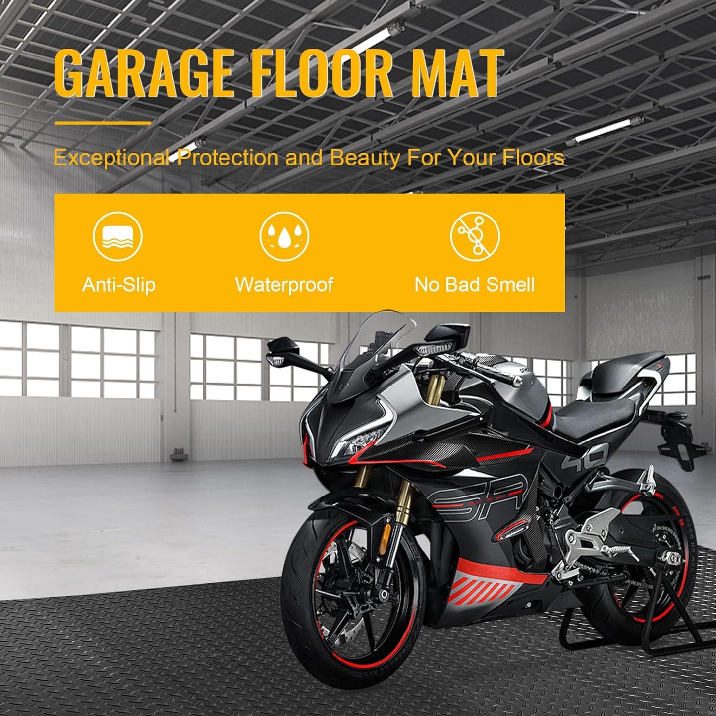 4x6 FT Garage Floor Mat, 2.8mm Thickened Flooring Roll Diamond Plate PVC Rubber Trailer Mat, Non-Slip Floor Mat for Garage, Warehouse, Gyms, Boats, Pickup Truck, Black