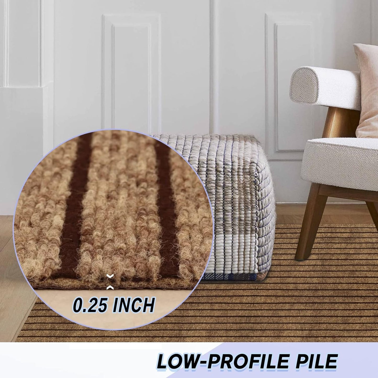 Custom Size Backed Non-Slip Area Rugs Runner, Easy Clean, Waterproof Runner Rugs for Hallway Entryway, Kitchen, Laundry, 4FT x 15FT, Brown Stripe