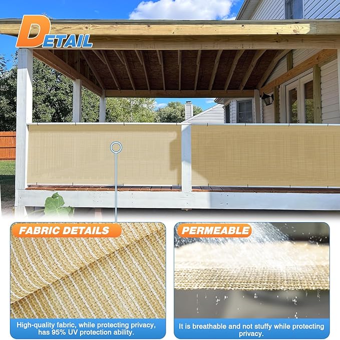 TANG Sun Shade Fabric Roll 8'x148' Shade Cloth for Garden Beige HDPE Mesh Shading Pergola Cover Replacement Canopy, 95% Blockage Sunshades for Outdoor Patio Backyard Plant