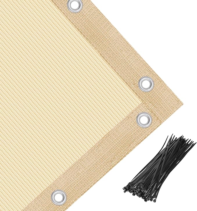 Amagenix 90% Pergola Shade Cover 8' X 13' Sun Shade Cloth with Grommets for Outdoor Garden Patio Porch, Commercial Grade 200 GSM - Cable Zip Ties Included (We Customized) GN108, Wheat
