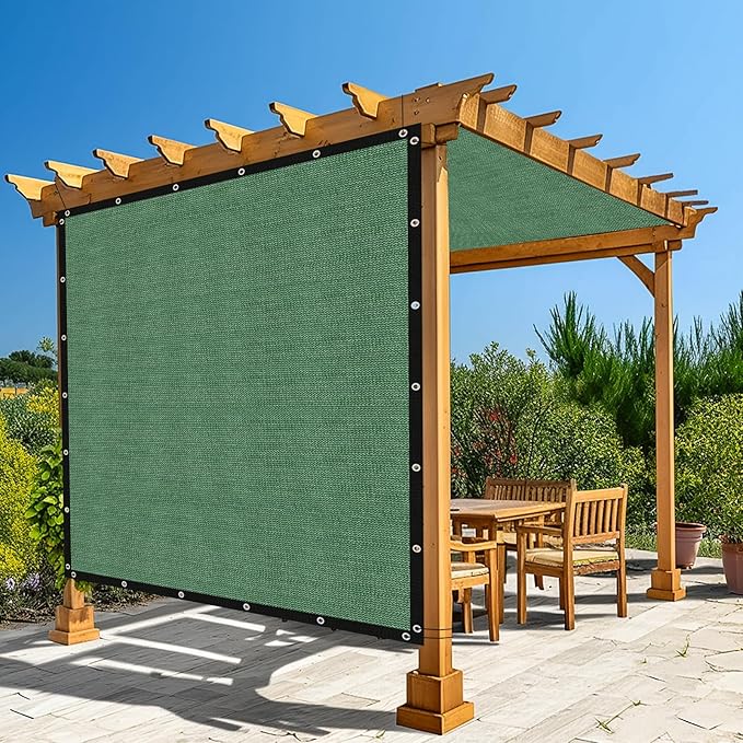 Amagenix 90% Pergola Shade Cover 7' X 11' Sun Shade Cloth with Grommets for Outdoor Garden Patio Porch, Commercial Grade 200 GSM - Cable Zip Ties Included (We Customized) GN108, Green