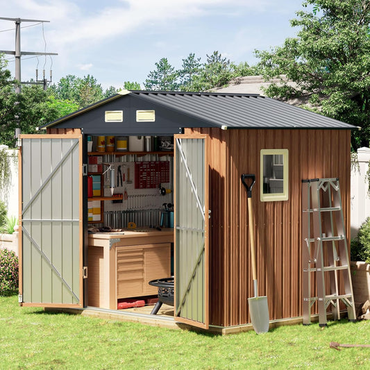 8x6 Ft Storage Shed, Large Outdoor Shed with Window, Lockable Doors, Outside Steel Shed for Garden, Backyard, Lawn, Patio Utility, Tool Storage