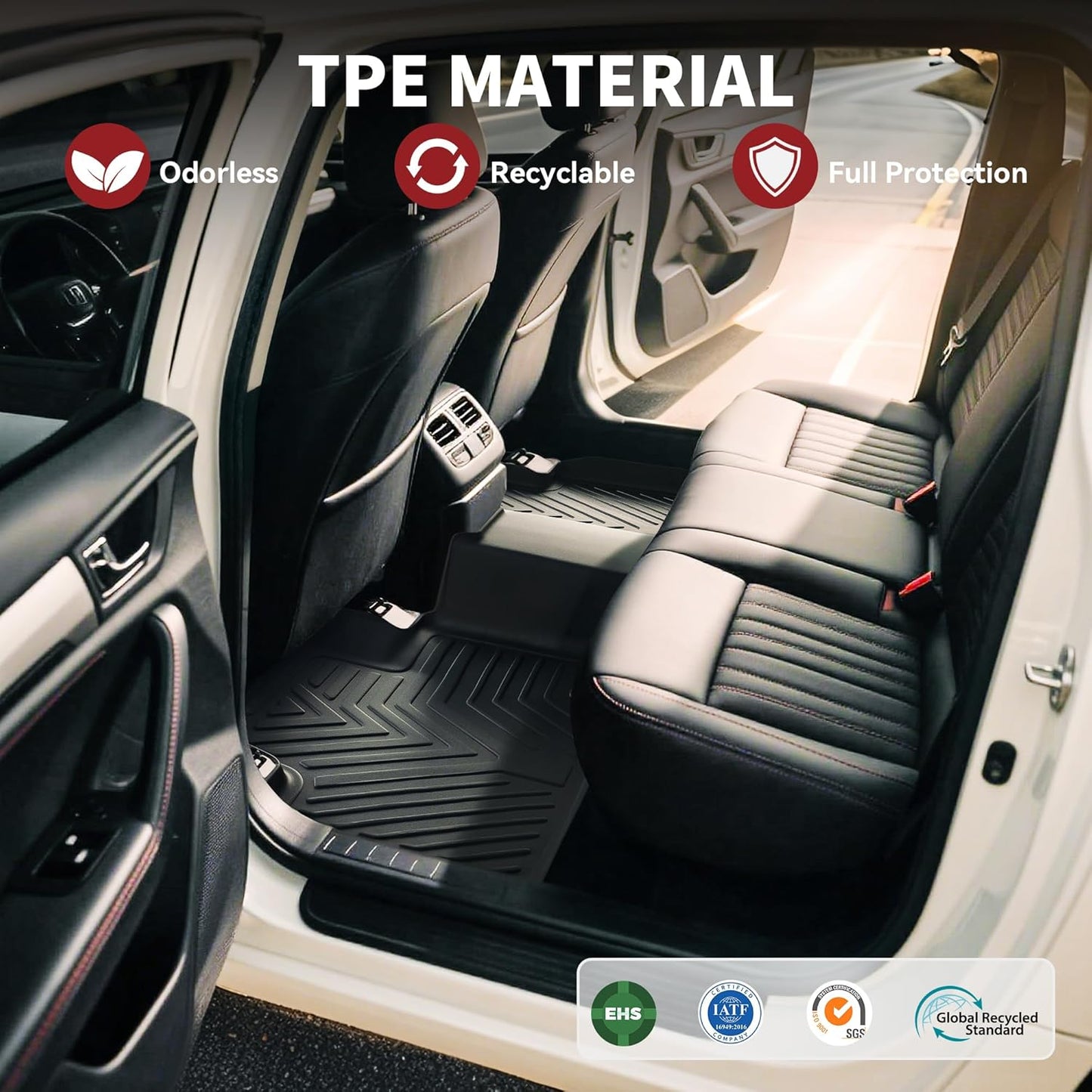 YITAMOTOR Floor Mats Fit for 2018-2025 Ford Expedition 7-Seater（Not Fit for MAX/Limited Model,TPE All Weather Custom Fit for Expedition with Backrest, Back Seat Protector for Expedition Accessories