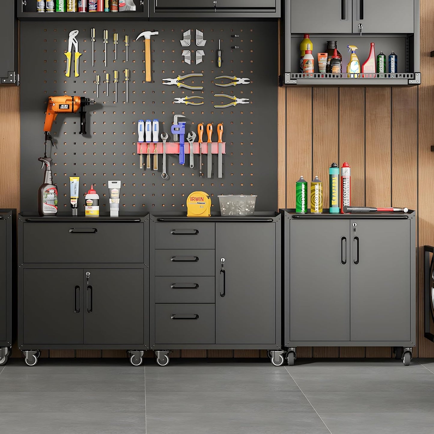 Metal Garage Storage Cabinet with Wheels,Locking Rolling Tool Cabinet with Drawers and Shelves for Home, Office, Garage & Workshop