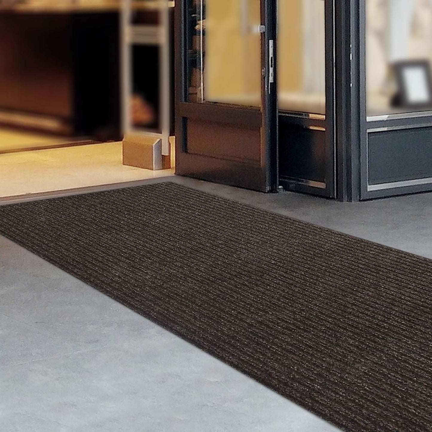 iCustomRug Spartan Weather Warrior Indoor/Outdoor Utility Ribbed Carpet Runner with Non-Slip Thermoplastic Rubber Backing, 3ft X 36ft in Brown