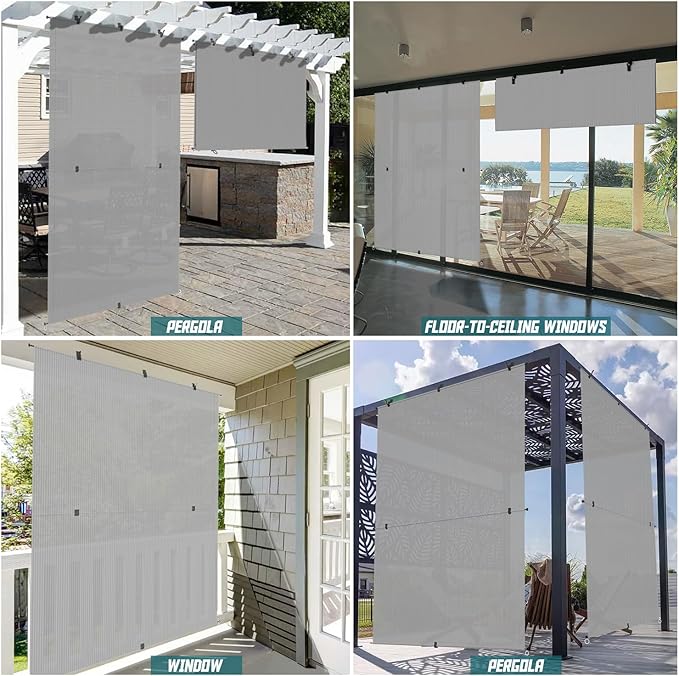 Bynbbur 7'W x 13'H Outdoor Patio Shades Foldable Roller Blinds, 220 GSM Sun Shade Roll Up Porch Screens Exterior Shade Cloth for Deck Pergola Backyard, Light Gray