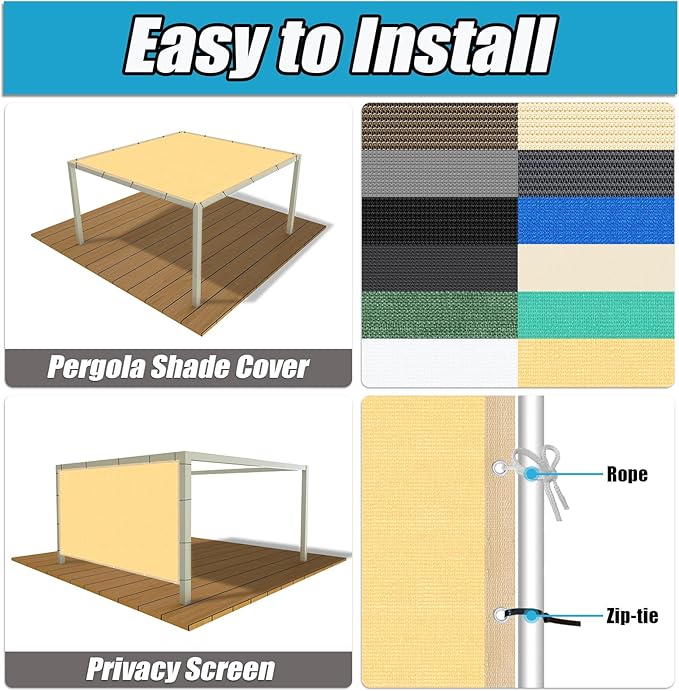 Amagenix 90% Shade Fabric 4'X 14' Sand Sun Shade Cloth with Grommets for Pergola Replacement Shade Cover Canopy, Heavy Duty, Cable Zip Ties Included (We Customized)
