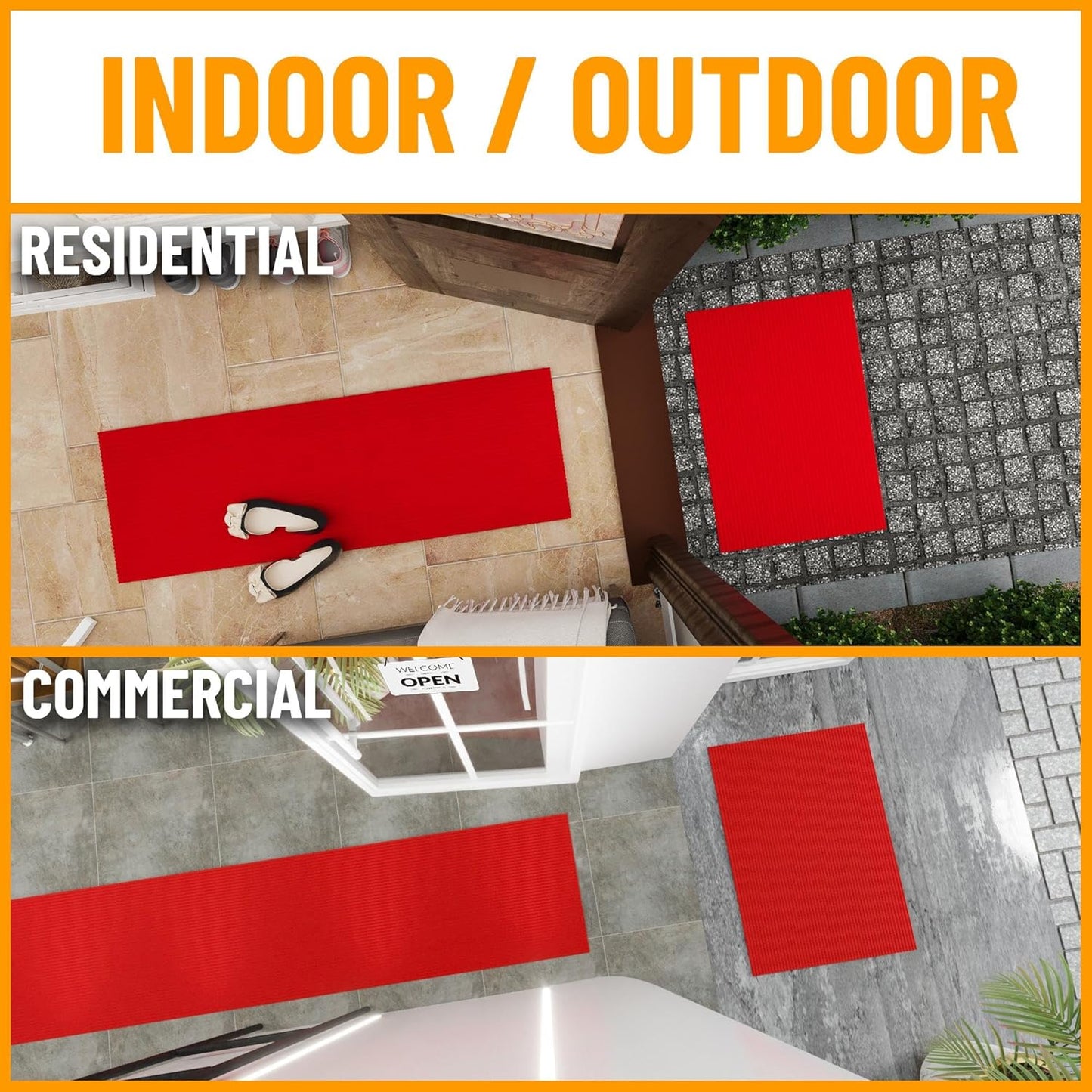 Ottomanson 2' x 50' Hallway Runner with Scraper Pile - Extra Durable Non-Slip Rug Mat for Indoor & Outdoor Use - Ideal for Kitchen, Entryway, Patio & Garage - High-Traffic Carpet, Red