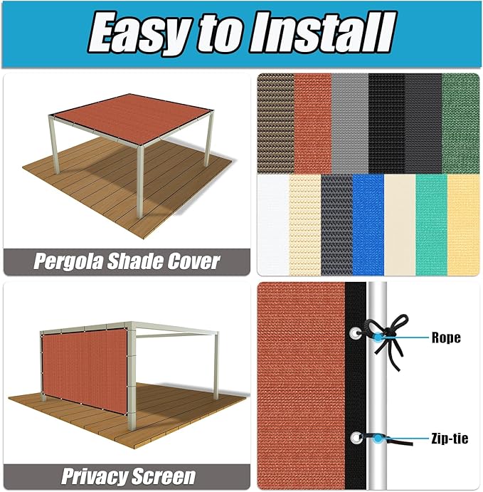 Amagenix 90% Pergola Shade Cover 8' X 20' Sun Shade Cloth with Grommets for Outdoor Garden Patio Porch, Commercial Grade 200 GSM - Cable Zip Ties Included (We Customized) GN108, Rust Red