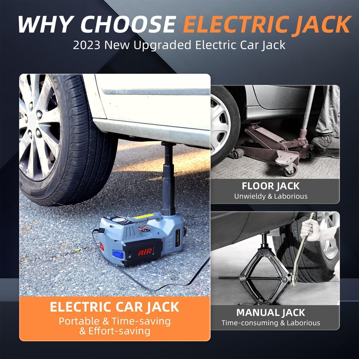 STANDTALL Electric Car Jack Kit 5T 12V Electric Floor Jack Lift for Vehicle, Electric Hydraulic Jack Auto Repair Tool Set with Built-in Inflator and Impact Wrench
