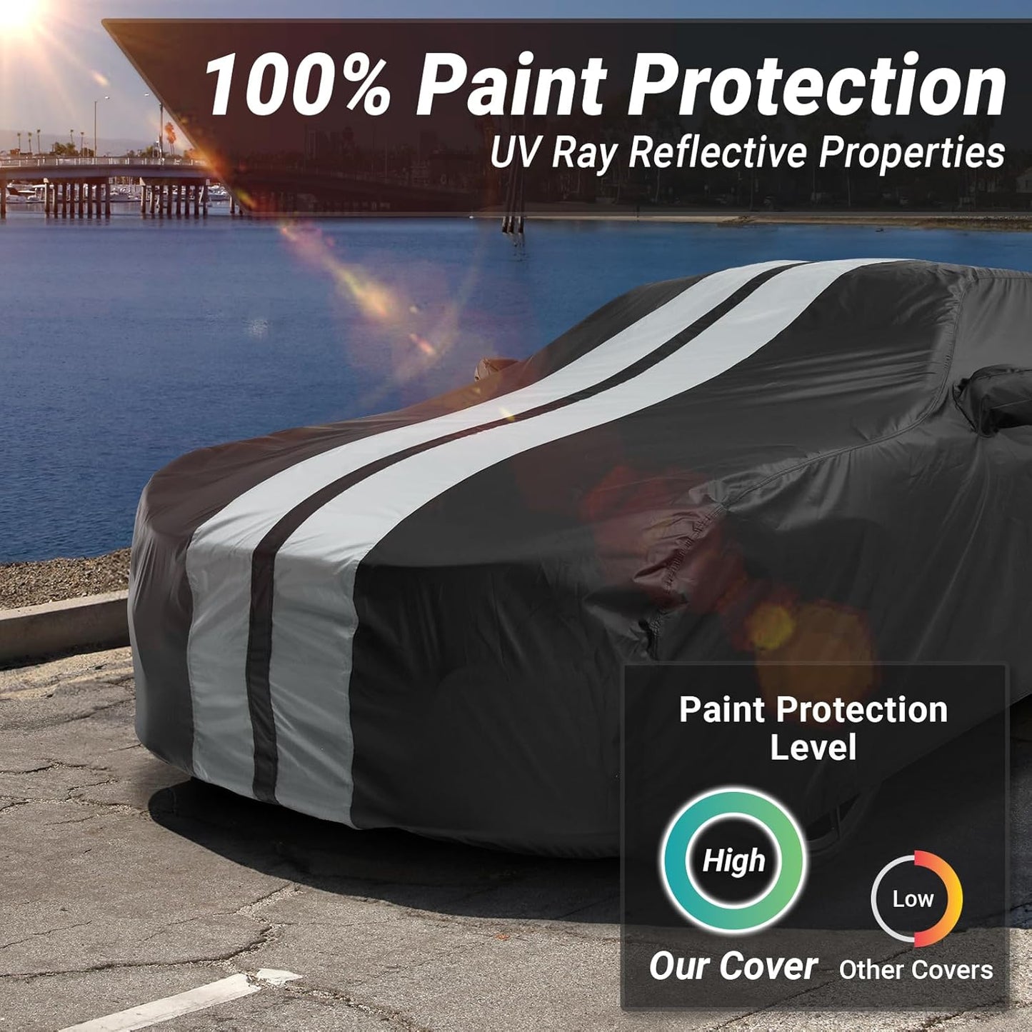 iCarCover Custom Car Cover for Chevy Cruze Hatchback (2017-2019) Waterproof All Weather Rain Snow UV Sun Protector Full Exterior Indoor Outdoor Car Cover (Stripe - Black/Gray)