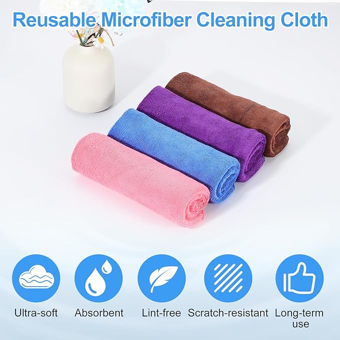 HARFINGTON 6 Pack Microfiber Cleaning Cloth, 30" x 14" Multi-Functional Cleaning Towels Reusable Absorbent Rags for Car Wash Kitchen Household Window Clean, Rose Red
