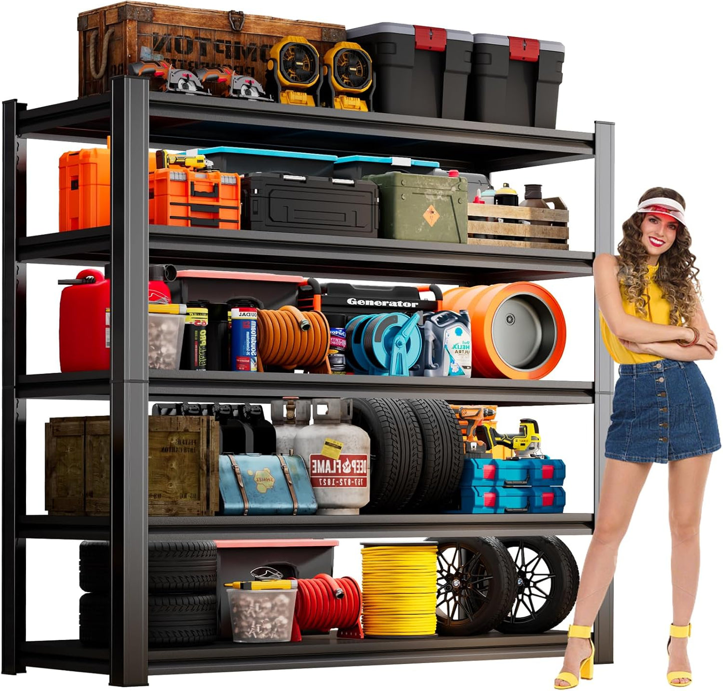 72"H Garage Shelving 3000LBS Capacity Heavy Duty Garage Storage Shelves, Adjustable 5 Tier Metal Industrial Shelf Rack for Kitchen, Utility Room, Warehouse and Basement, Black (16''Dx40''Wx72''H)