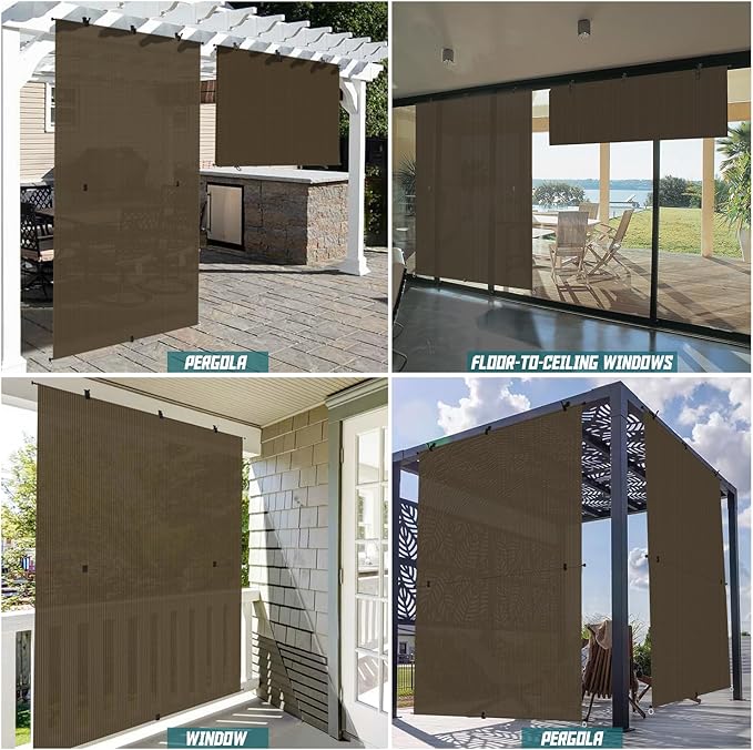 Bynbbur 4'W x 13.5'H Outdoor Patio Shades Foldable Roller Blinds, 220 GSM Sun Shade Roll Up Porch Screens Exterior Shade Cloth for Deck Pergola Backyard, Brown