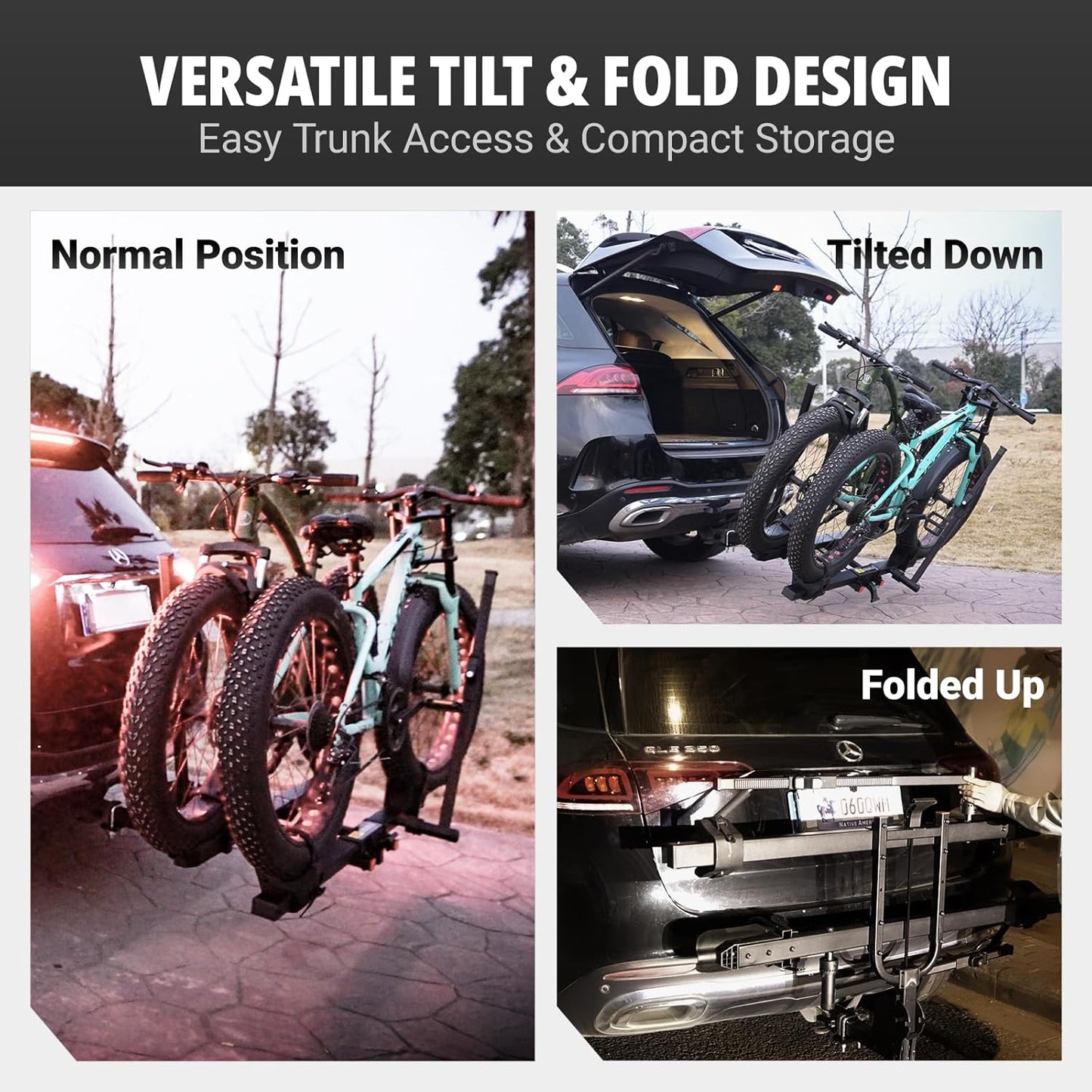 TRAILV2 Hitch Mount 2-Bike Rack with Bike Ramp - Tilt, Fold, Anti-Theft Hitch & Wheel Lock, 170lbs Capacity, 2-Inch Receiver, Up to 5.0" Fat Tire, Electric Bike Rack for Car, SUV, RV, Truck