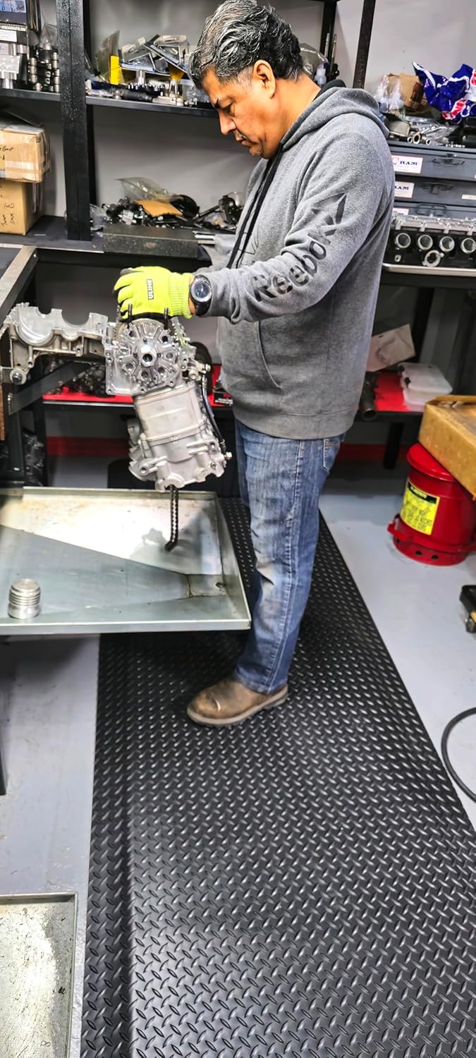 Rhino Mats, American Classic Diamond Anti-Fatigue Mats, Industrial Ergonomic Comfort Standing Mat for Work, Home, Garage, Office, Kitchen or Anywhere (Black 9/16" Thick, 2 FT. x 18 FT.)