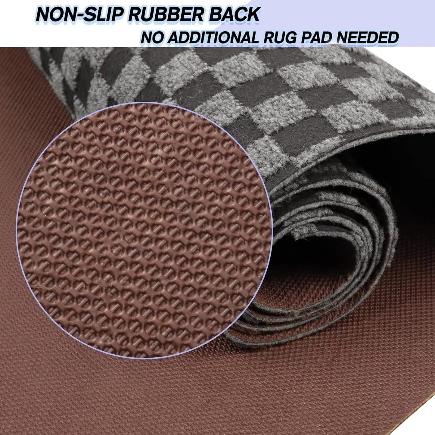 Custom Size Backed Non-Slip Area Rugs Runner, Easy Clean, Waterproof Runner Rugs for Hallway Entryway, Kitchen, Laundry, 4FT x 35FT, Gray Checkered