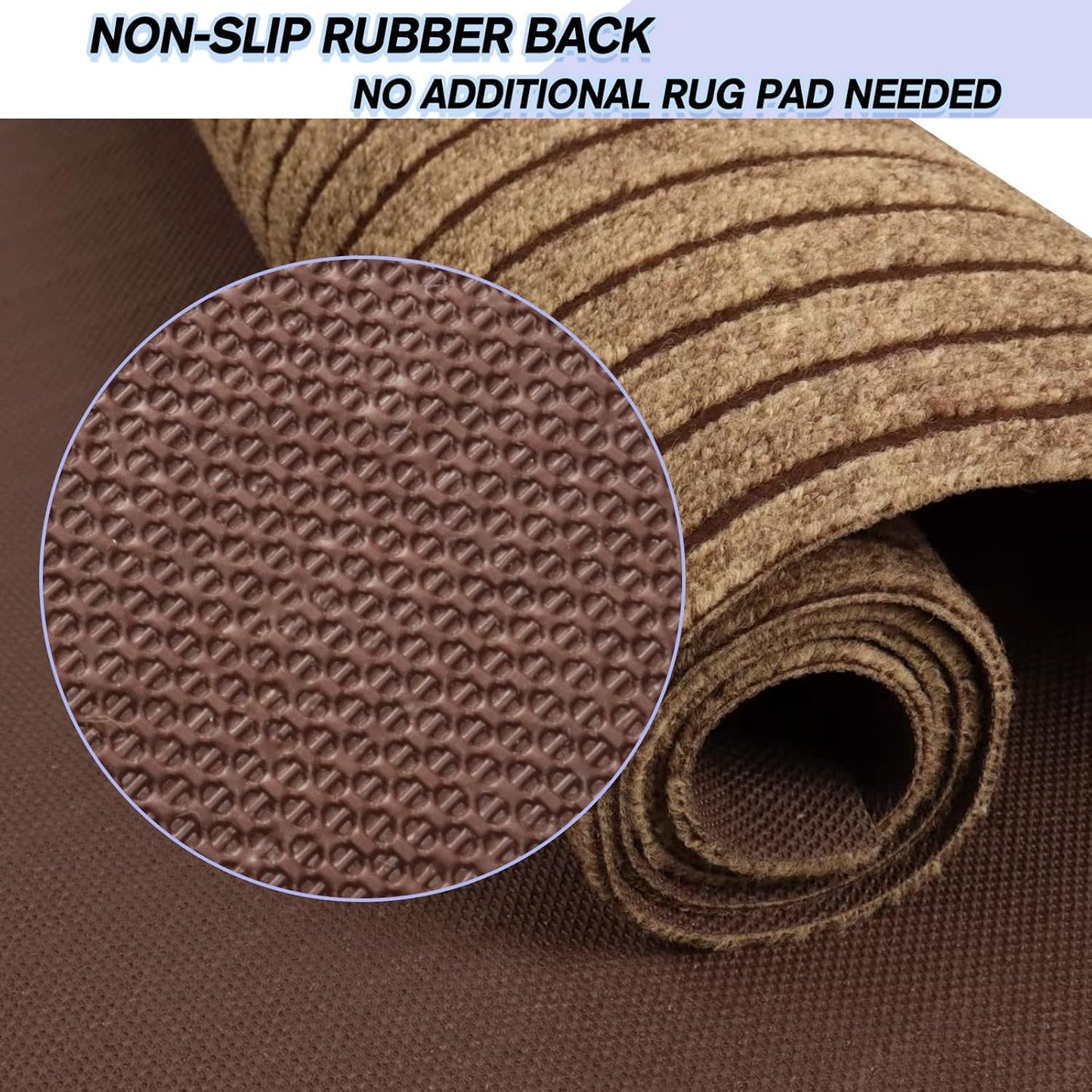 Custom Size Backed Non-Slip Area Rugs Runner, Easy Clean, Waterproof Runner Rugs for Hallway Entryway, Kitchen, Laundry, 2FT x 66FT, Brown Stripe