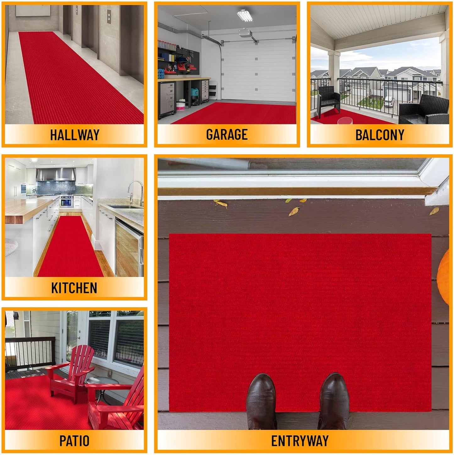 Ottomanson 2'7" x 11' Hallway Runner with Scraper Pile Extra Durable Non-Slip Rug Mat for Indoor & Outdoor Use - Ideal for Kitchen, Entryway, Patio & Garage - High-Traffic Carpet, Red