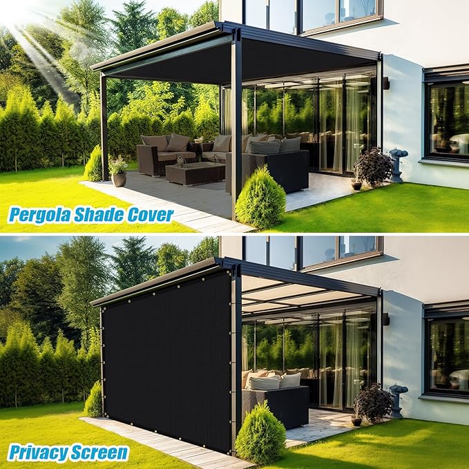 Amagenix 90% Shade Fabric 18'X 18' Black Sun Shade Cloth with Grommets for Pergola Replacement Shade Cover Canopy, Heavy Duty, Cable Zip Ties Included (We Customized)