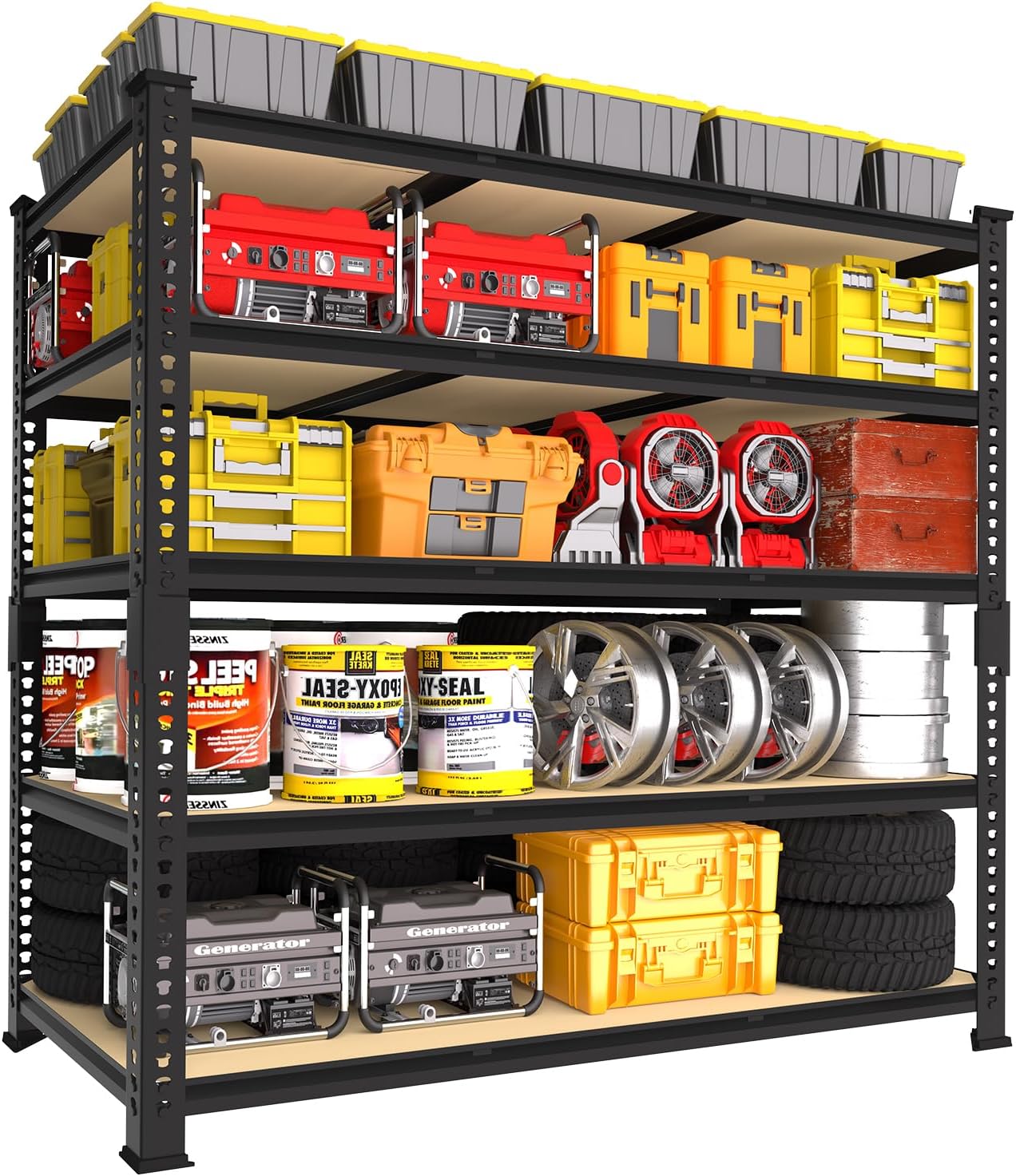 PrimeZone Heavy Duty Garage Storage Shelves - 48" W X 24" D X 72" H Adjustable Metal Shelving Unit, 5 Tier Industrial Shelves for Storage Standing Utility Rack for Warehouse, Pantry, Basement, Black