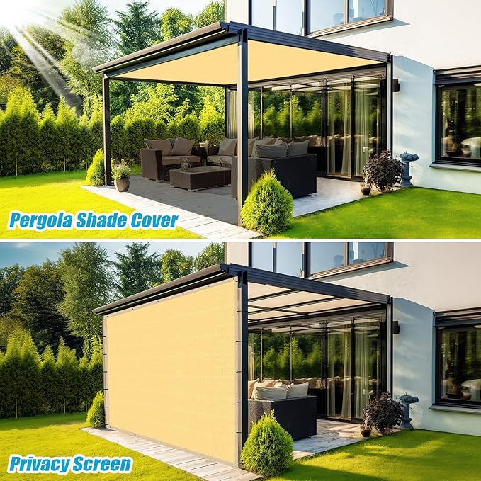 Amagenix 90% Shade Fabric 16'X 18' Sand Sun Shade Cloth with Grommets for Pergola Replacement Shade Cover Canopy, Heavy Duty, Cable Zip Ties Included (We Customized)
