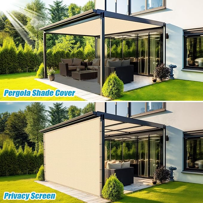 Amagenix 90% Pergola Shade Cover 14' X 16' Sun Shade Cloth with Grommets for Outdoor Garden Patio Porch, Commercial Grade 200 GSM - Cable Zip Ties Included (We Customized) GN108, Wheat