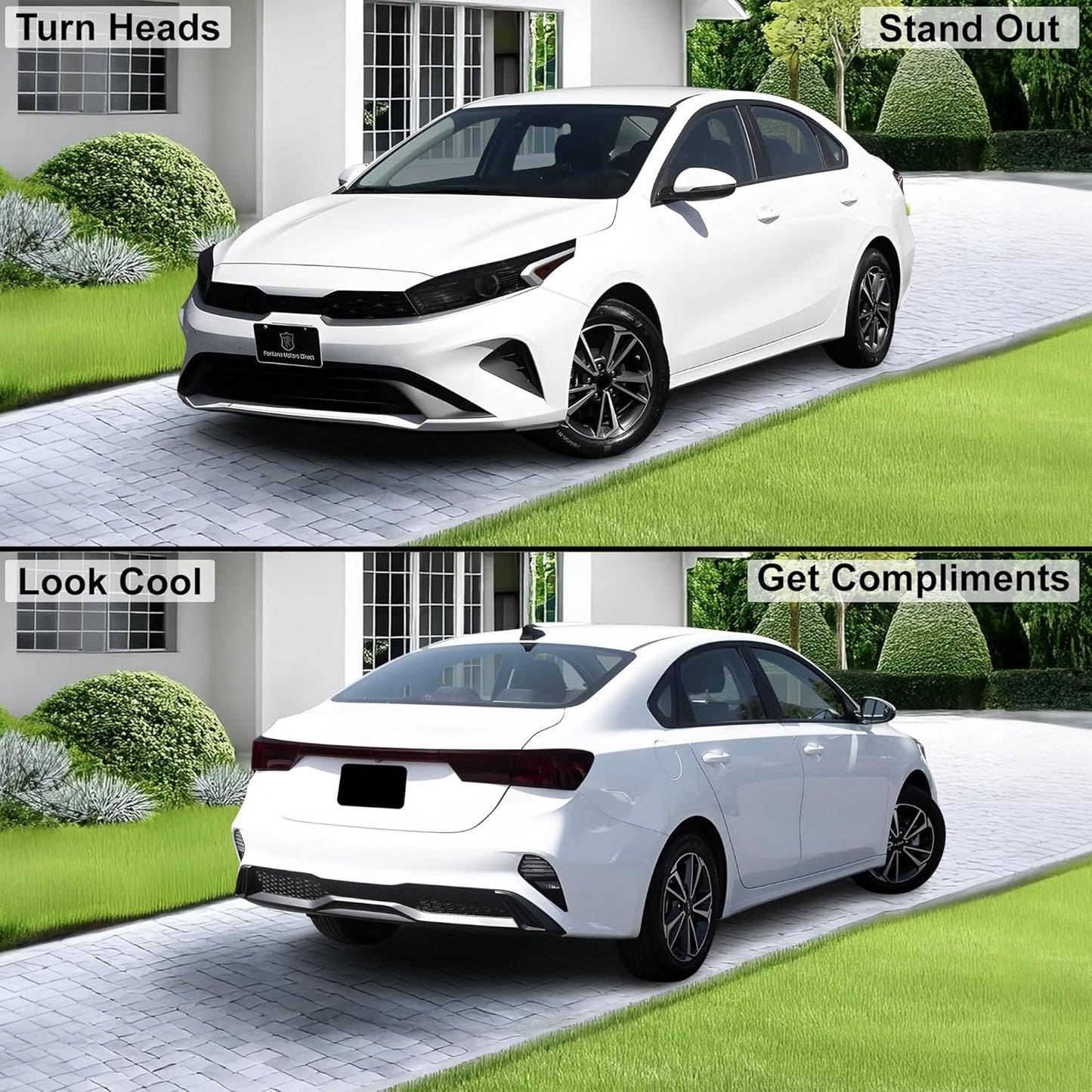 BOGAR TECH DESIGNS Full Headlight Taillight Reflector Sidemarker Head Tail Light Tint Kit Compatible with Kia Forte 2022-2024, Dark Smoke
