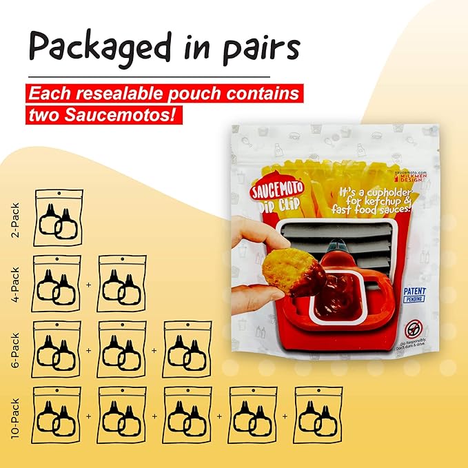 Saucemoto Dip Clip | An in-car sauce holder for ketchup and dipping sauces. As seen on Shark Tank (2 Pack, Gray)