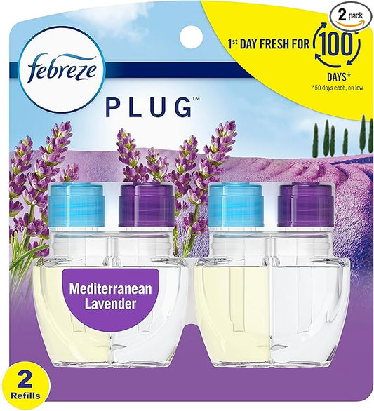 Febreze Odor-Fighting Fade Defy PLUG Air Freshener Refill, Mediterranean Lavender, (2) .87 fl. oz. Oil Refills