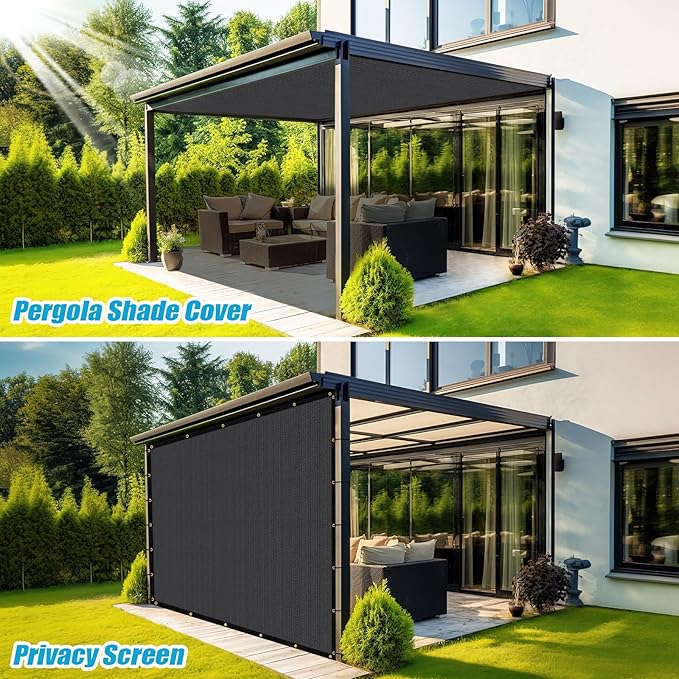 Amagenix 90% Pergola Shade Cover 12'X 17' Dark Gray Sun Shade Cloth with Grommets for Outdoor Garden Patio Porch-Commercial Grade 200 GSM-Cable Zip Ties Included (We Customized)
