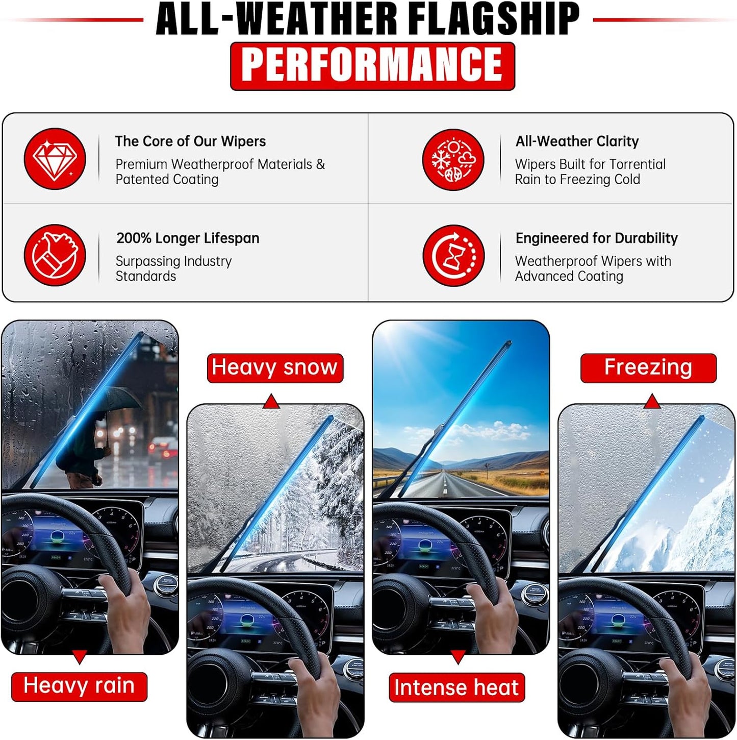 Windshield Wiper Blades Replacement for 2015-2021 Kia Sedona / 2020-2023 Kia Telluride Original Factory Quality Front Rear Wipers Blade Set for My Car - 26" 18" 13" (Pack of 3)
