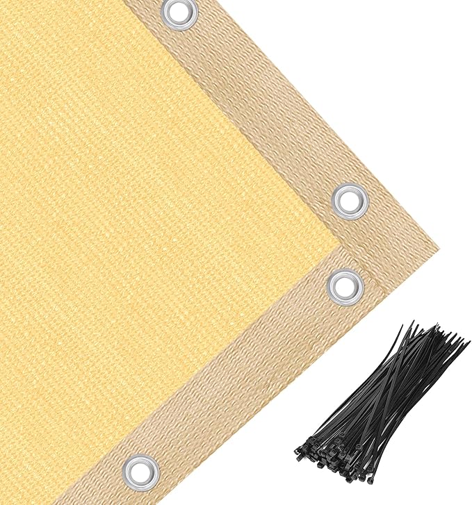 Amagenix 90% Shade Fabric 8'X 22' Sand Sun Shade Cloth with Grommets for Pergola Replacement Shade Cover Canopy, Heavy Duty, Cable Zip Ties Included (We Customized)