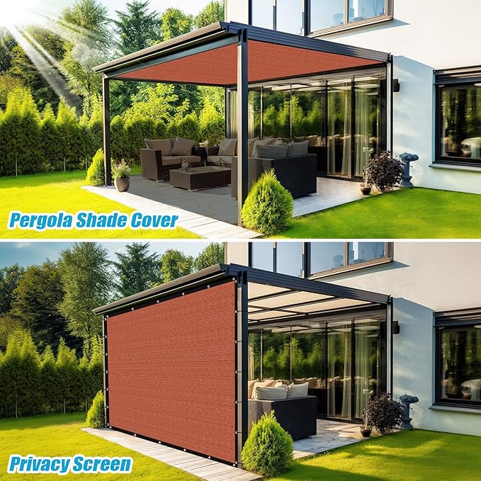 Amagenix 90% Pergola Shade Cover 10' X 14' Sun Shade Cloth with Grommets for Outdoor Garden Patio Porch, Commercial Grade 200 GSM - Cable Zip Ties Included (We Customized) GN108, Rust Red