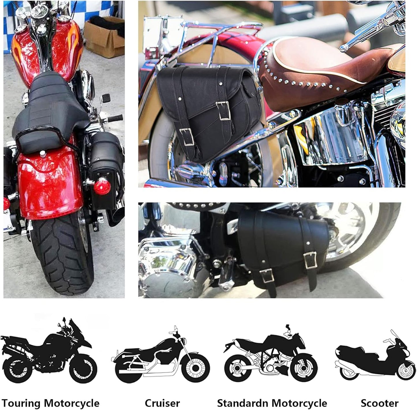 GARGOYLE BELLS Premium Naked Leather Swing Arm Bag For Motorcycle Left Side Solo Bags Saddle Bags For Softails Choppers (Style-1, Black)