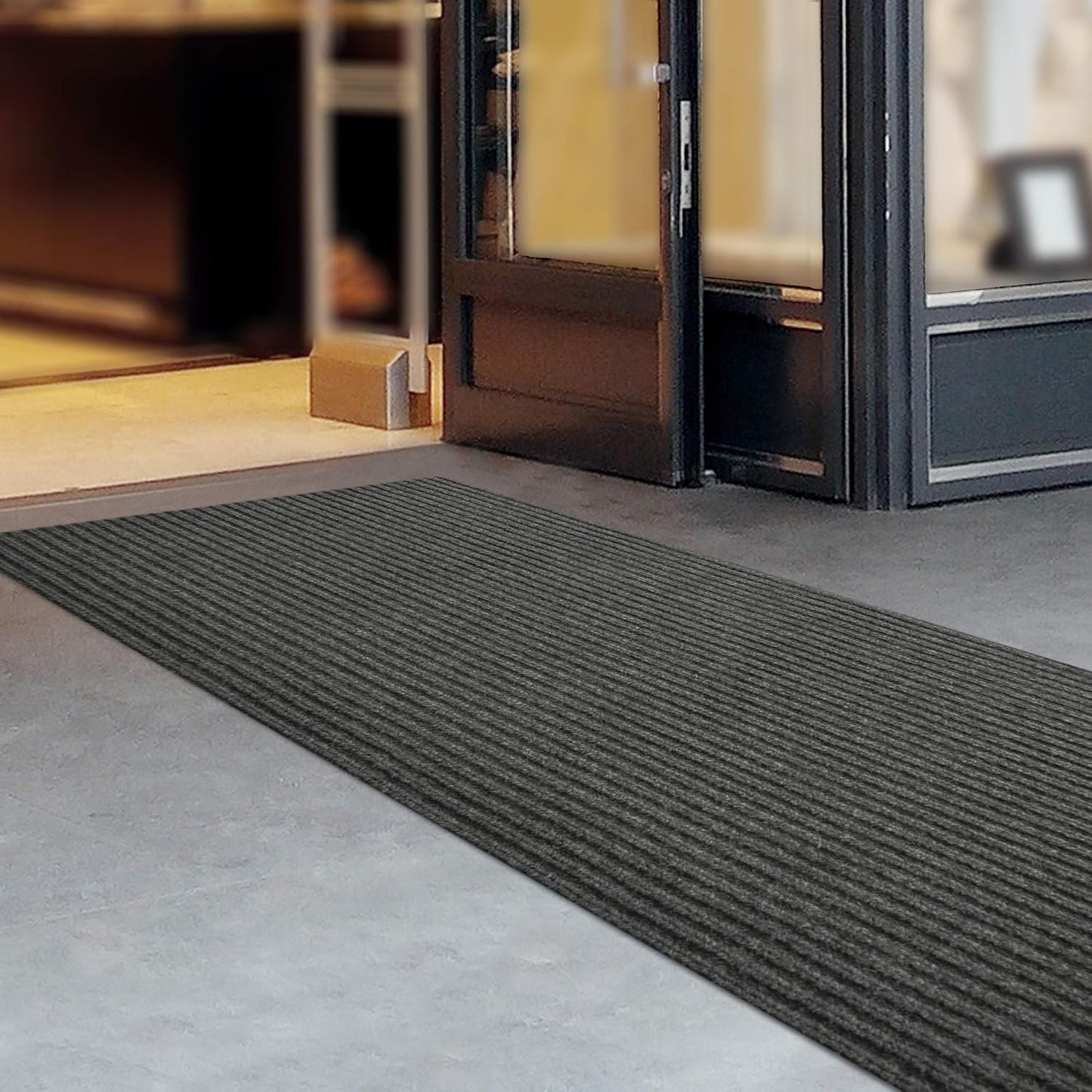 iCustomRug Spartan Weather Warrior Duty Indoor/Outdoor Utility Ribbed in 3ft,4ft,6ft Widths 70 Custom Sizes with Natural Non-Slip Rubber Backing 4'X22' in Charcoal