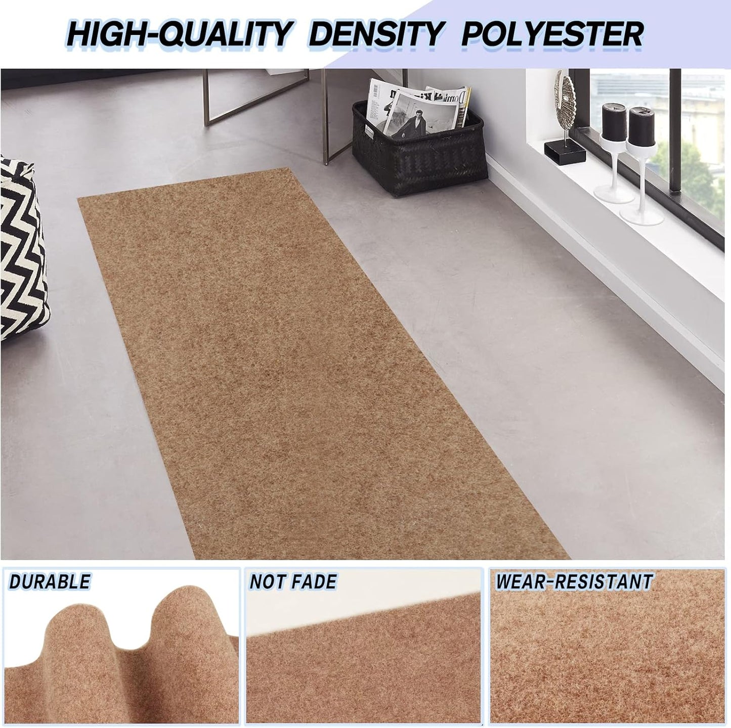 Custom Size Backed Non-Slip Area Rugs Runner, Easy Clean, Waterproof Runner Rugs for Hallway Entryway, Kitchen, Laundry, 3FT x 27FT, Beige