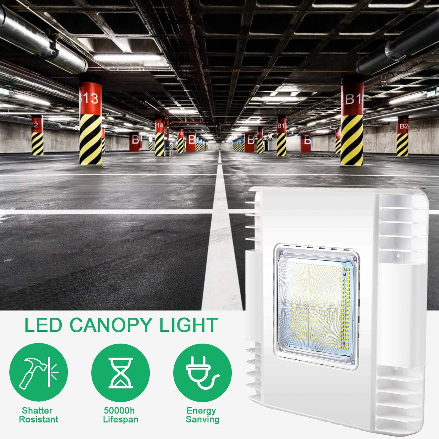 OSTEK 2 Pack LED Gas Station Canopy Light, 150W Carport Ceiling Light 5700K, Outdoor Rated (600W HID/HPS Equivalent), 90-277V IP65 DLC & UL Listed