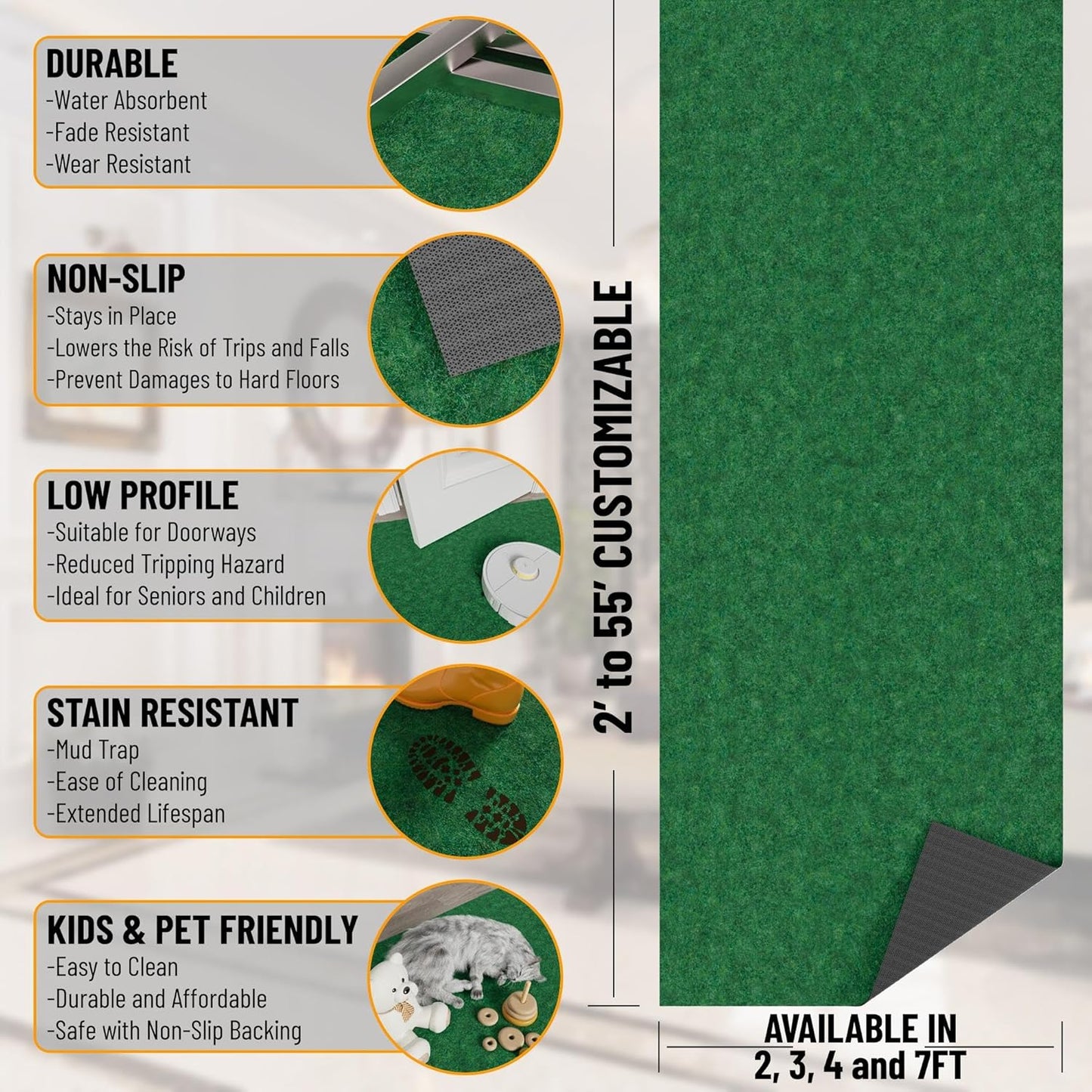 Ottomanson 2' x 13' Hallway Runner with Scraper Pile Extra Durable Non-Slip Rug Mat for Indoor & Outdoor Use - Ideal for Kitchen, Entryway, Patio & Garage - High-Traffic Carpet, Green