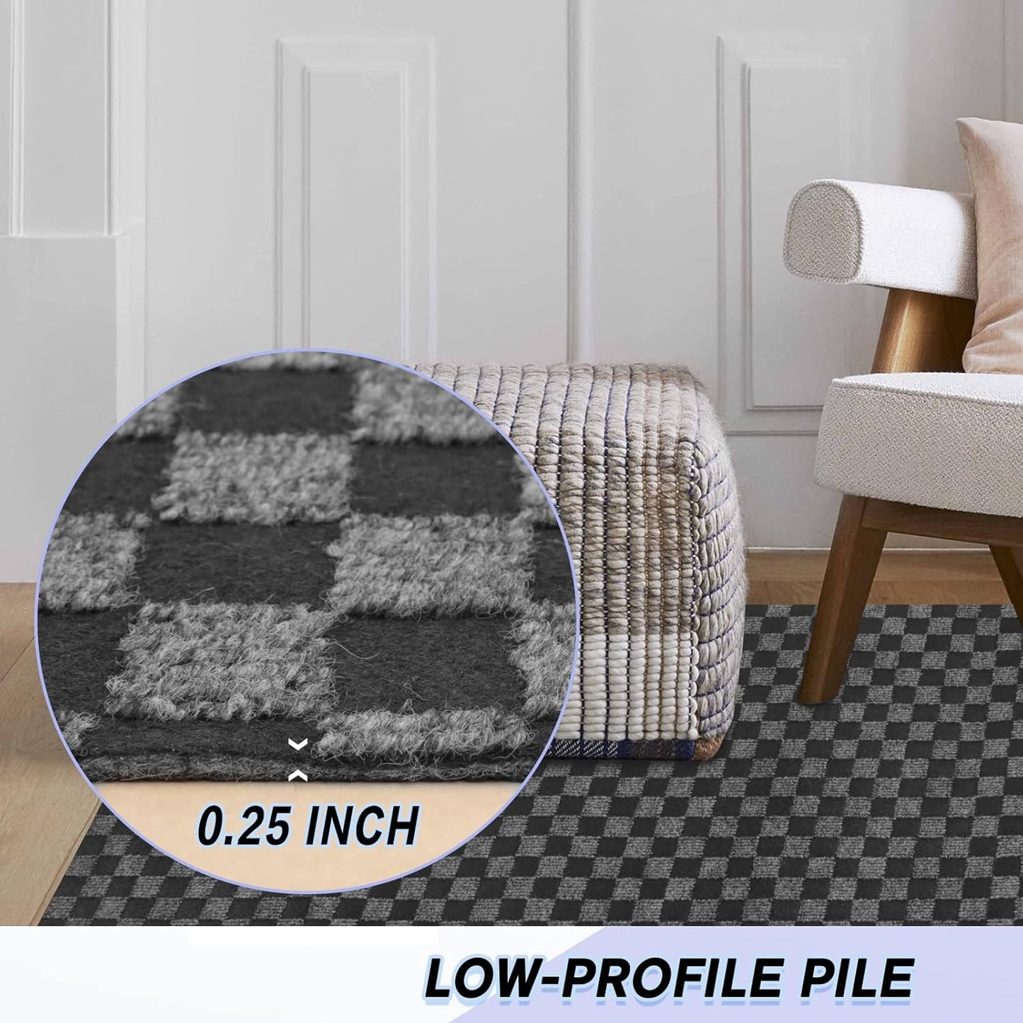 Custom Size Backed Non-Slip Area Rugs Runner, Easy Clean, Waterproof Runner Rugs for Hallway Entryway, Kitchen, Laundry, 4FT x 32FT, Gray Checkered
